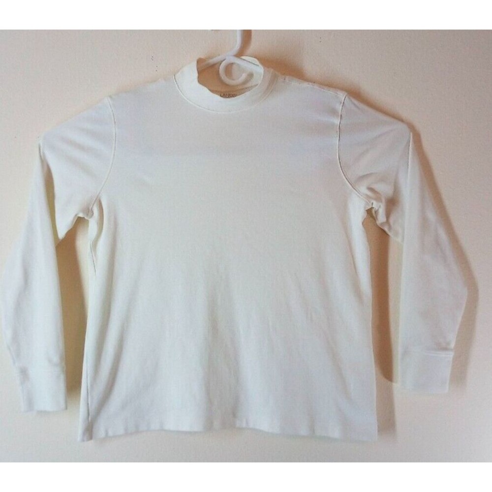 Lands' End Shirt Women's L Ivory White Long Sleeve High Neck Casual Wear